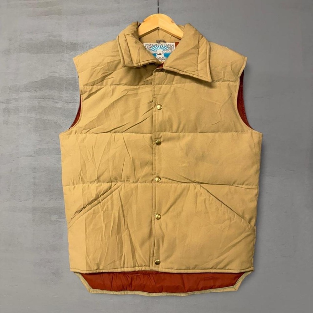 William Barry Struggle Gear Puffer Vest Tan Vintage Goose Down USA Made  Medium